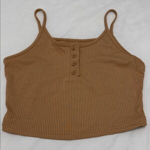 Brown Ribbed Button-Up Crop Top